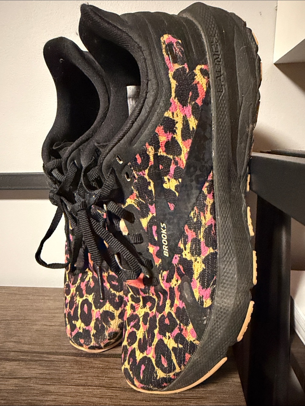 Brooks Women’s Athletic Shoes - Black with Pink & Yellow Leopard
